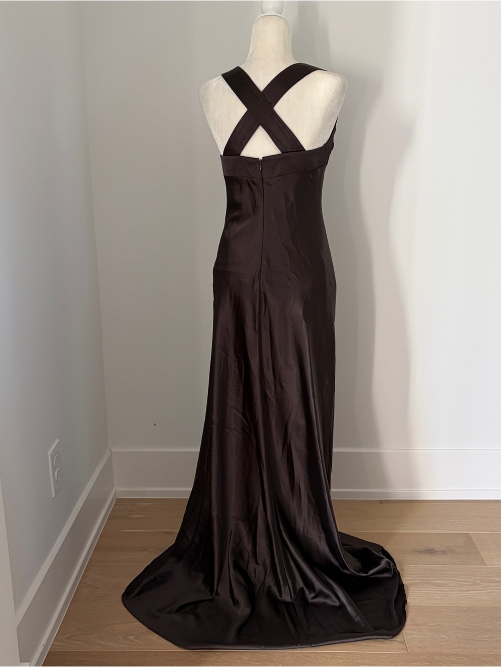 Mary L Couture Chocolate Brown Satin Maxi Gown - Picture 3 of 5